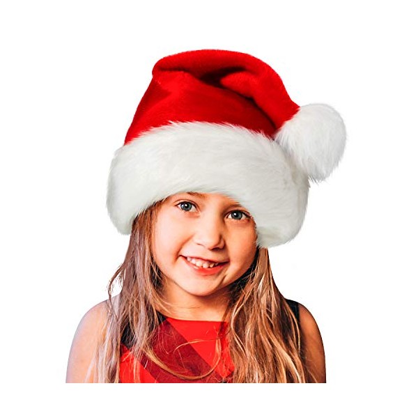 Christmas Hat Santa Hat,Xmas Hat Holiday for Adults Kids,Unisex Velvet Comfort Christmas Hats,Extra Thicken Classic Fur for Christmas Eve Gifts New Year Festive Holiday Party Supplies (Kids-1 Pcs)