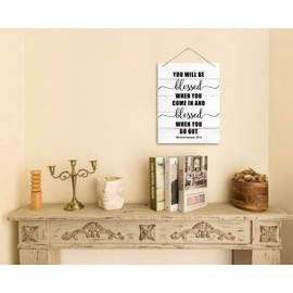 Bible Verse Printed Wood Plaque Sign Wall Hanging, Home Wall Decor You Will be Blessed When You Come in and Go Out Scripture Rustic Hanging Wall Plaque Wood Signs, Deuteronomy 28:6 Christian Sign