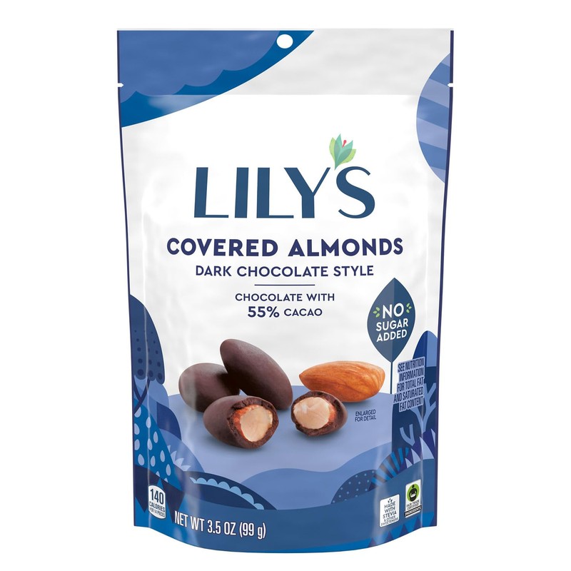 LILY'S Dark Chocolate Style No Sugar Added Covered Almonds Bag,