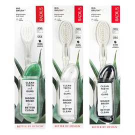 RADIUS Big Brush BPA Free & ADA Accepted Toothbrush Designed to Improve Gum Health & Reduce Gum Issues - Left Hand - Midnight Sky/Marble/Soda Pop Eco Grind - Pack of 3
