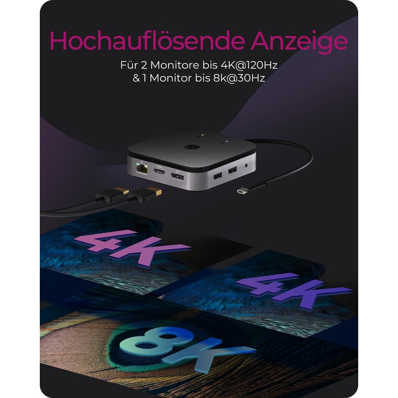 ICY BOX USB4 Docking Station (7-in-1) für 2 Monitore (1x