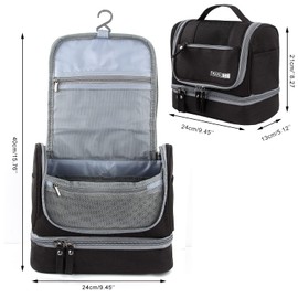 Large Hanging Travel Toiletry Bag,M MUNCASO Travel Cosmetic Organizer Wash Bag for Men Women with Dry and Wet Separation 2 Layers Design Waterproof Bathroom Bag (L-Black)