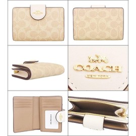 [My Organyee] Women's Wallet Mail Order L-Shaped Shoulder Bifold Wallet Medium Corner Zip Wallet Signature Canvas Outlet, Sand x Chalk