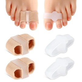 2pcs Toe Separators Bunion Corrector with 2 Loops Big Toe Spacer Hammer Toe Straightener Double Orifice Spacers Fabric Lining Splint Breathable Protector for Foot Overlapping Toes Alignment Relief