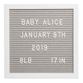 Pearhead Classic Wooden Felt Letterboard, Gender-Neutral Baby Keepsake Nursery Décor, Soft Photo Prop Message Board, Grey and White