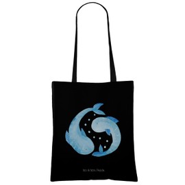 Mr. & Mrs. Panda Tote Bag Zodiac Sign Pisces Gift Pisces Gift Ascendant Cloth Bag Horoscope Jute Bag Fish Zodiac Sign Gift March Astrology, black