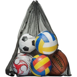 YEICXOH Ball Bag Drawstring Mesh Storage Bag for Football, Basketball, Volleyball Extra Large Professional Sports Equipment Bag with Shoulder Strap (1, Black)