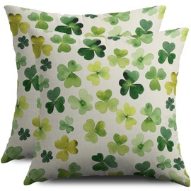 St Patricks Day Pillow Covers 18X18 Set of 2, Shamrock Decoration Print Saint Patrick's Light Dark Green Decorative Throw Pillow Covers Outdoor Farmhouse Holiday Cushion Cases Couch Sofa Bed Decor