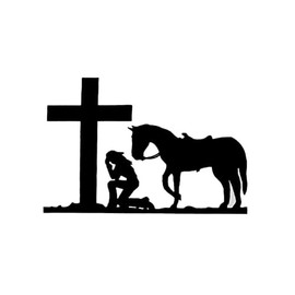 Trade Winds Cowgirl Kneeling at The Cross White & Black Vinyl Decal Bumper Sticker