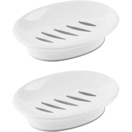 2-Pack Soap Dish with Drain Soap Holder Easy Cleaning Soap Saver Dry Stop Mushy Soap Tray for Shower Bathroom Kitchen(White)