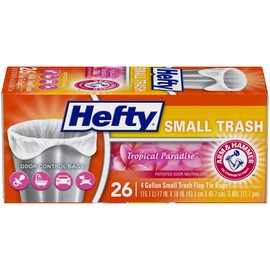Hefty Small Garbage Bags, Flap Tie, Tropical Paradise Scent, 4 Gallon, 26 Count
