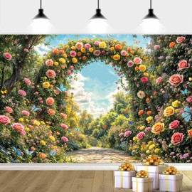7X5ft Spring Garden Backdrop, Spring Forest Backdrop Flowers and Butterflies Photography Background, Nature Scenery Background for Easter, Birthday, Wedding Photo Banner Booth Props, Color-3