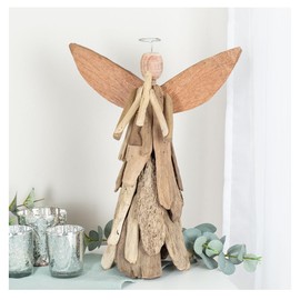 Factory Direct Craft Natural Driftwood Rustic Angel - Angel with Trumpet for Farmhouse Christmas and Coastal Decor (13 Inches High)
