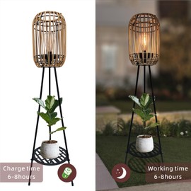 Aombzzj Outdoor Solar Lights with Plant Stands Waterproof Floor Rattan Lamp Metal Tripod Auto On/Off for Yard Deck Patio Porch Walkway Driveway Garden Decor