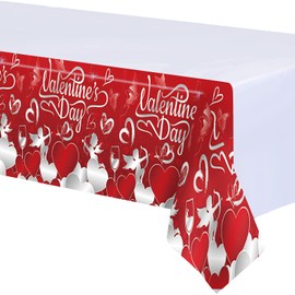 Jc.upin 42.5 * 70.8 inch Valentines Day Decorations Wipe Clean Tablecloth,Valentines Table Cloth Printed Pink and Red Love Hearts Oilcloth Tablecloth,Pvc Waterproof Tablecloth,Table Cover for (red)