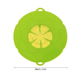 Cubierta de tapa con tapón de silicona antiderrame para ollas 28 cm, evita salpicaduras y derrames, resistente -40°C a 230°C, uso en cocina horno microondas