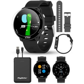 Shot Scope G6 Golf GPS Watch Bundle - Full Hole Maps, F/M/B Distances, Large Display - Includes Extra Carbon Gray Straps, PlayBetter Portable Charger & HD Screen Protectors