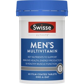 Swisse Ultivite Men's Multivitamin – Daily Health Supplement with Zinc, Vitamin D3, Selenium & B Vitamins | Supports Energy, Immunity, Muscle & Reproductive Health | 60 Tablets for General Male Wellbeing