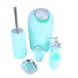 Bathroom Accessories Set Plastic Bathroom Sets with Toothbrush Cup, Toothbrush Holder Soap Dish Soap Dispenser Rubbish Bin Toilet Brush with Holder 6 Piece Green