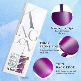 Bellelfin Cat Eye Press On Nails Short Square Fake Nails Kit Purple Cat Eye Nails Press on, Glossy Acrylic Nails Full Cover Stick On Nails, 120Pcs False Nails Shiny Artificial Nails for Women