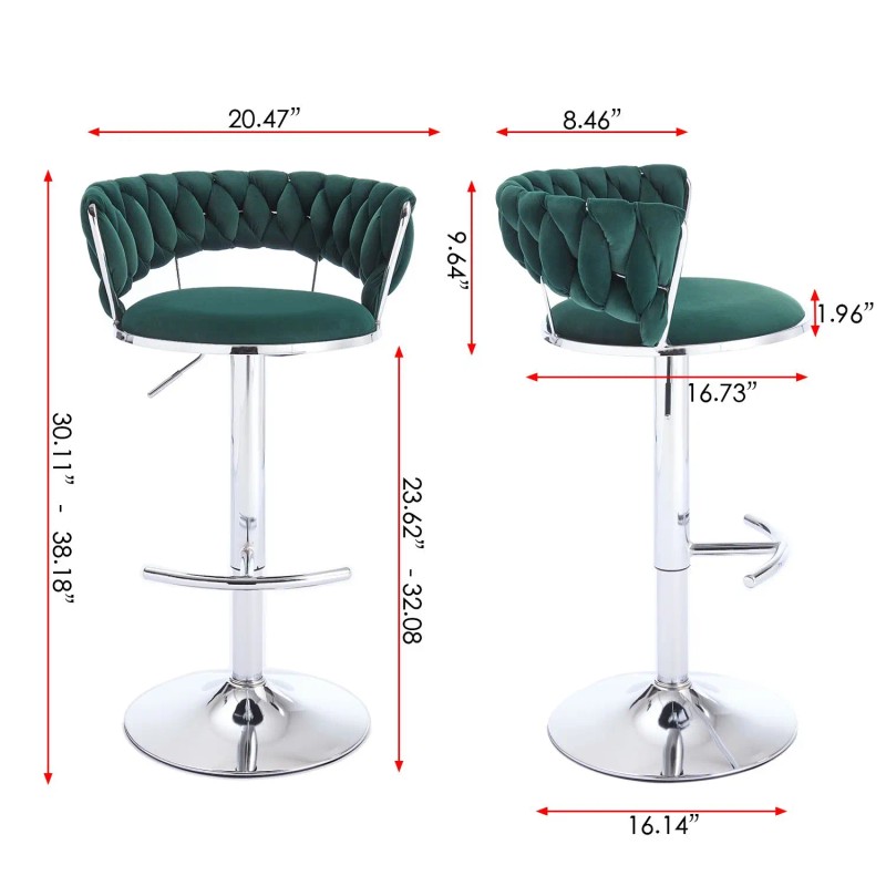 Set 2 Green Bar Stools Chrome Footrest Simple Chrome Leg