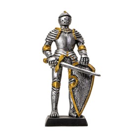 Pacific Giftware Medieval Knight Figurine Painted in Silver and Gold Standing at 4.75" Tall MEDIVAL Knight is A Great Addition to Any Knight Collector