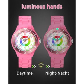 Weayege Children's watch boys girls, children's learning wristwatch, watch for boys, girls, children's watch, 3ATM waterproof analogue quartz watch, learning the time, L-pink red