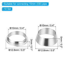 PATIKIL 10mm Tube OD 304 Stainless Steel Compression Tube Fitting Sleeve, 20 Pack Double Ferrule Ring Tubing Fitting Assortment Kit, Silver