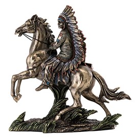 Top Collection Chief Sitting Bull on Horseback Statue - Native American Sculpture with Beautiful Headdress in Premium Cold Cast Bronze- 10.75-Inch Collectible Indigenous Warrior Figurine