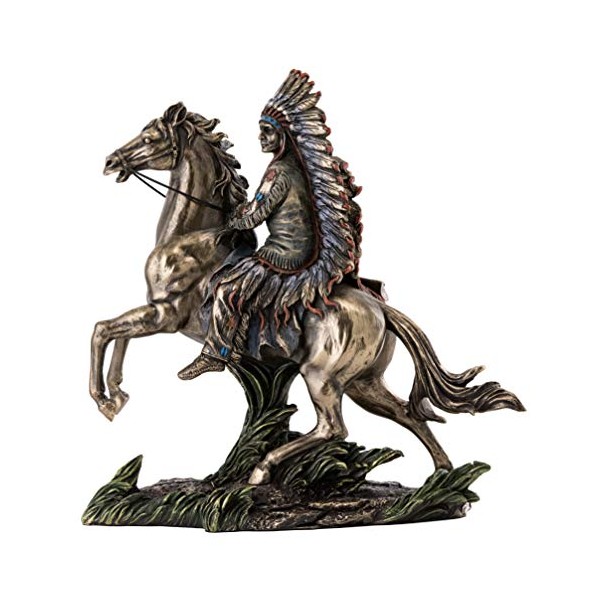 Top Collection Chief Sitting Bull on Horseback Statue - Native American Sculpture with Beautiful Headdress in Premium Cold Cast Bronze- 10.75-Inch Collectible Indigenous Warrior Figurine