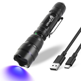 ULTRAFIRE 365nm Rechargeable UV Flashlight with Black Filter Lens for Pet Urine Stain Detection, Finding Scorpion, Rocks and Resin Curing 502BX-365