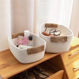 Woven storage basket round rope L size dark gray/L