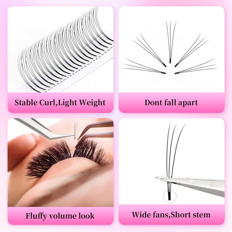 Premade Eyelash Fans Extension 8-15mm Length 3D/4d/5d/6d/7d/8d 0.07mm Short Stem