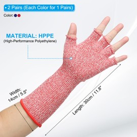 PATIKIL 12 Inch Cut Resistant Sleeves with Finger Grips, 2 Pair Forearm Protective Sleeves Level 5 Protection Arm Safety Protectors Sleeves for Thin Skin and Bruising, Purple/Red