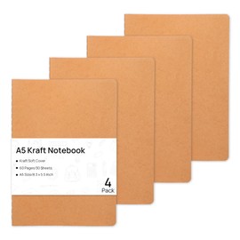 4 Pack Blank Kraft Notebooks, 8.3x5.5 Inches A5 Small Journals Bulk Blank Notebooks 80 Gsm Unlined with 60 Pages A5 Subject Notebooks Traveler Journal Set for Adult Students Back to School Supplies