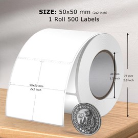 FINDAT White Thermal Labels 2 × 2 Inch Vinyl Rectangular Waterproof Direct Printer Sticker Self-Adhesive Perforated Name Tag for Logo DIY QR Design Office Address 500 PCS