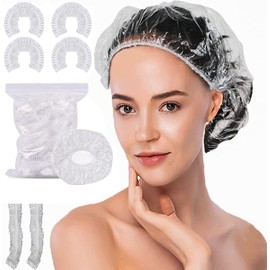 Shower Cap, LOORIPRO Disposable Hair Caps, 100 Pieces, Large Size Hair Cap, Waterproof, Transparent, PE, Large Shower Cap, For Hair Coloring, Hair Dyeing, Bath, Guest Cap, For Hotels and Esthetics, Commercial Use, Work, Unisex