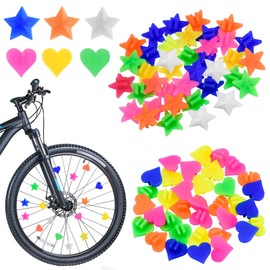 AIBAOBAO Pack of 70 Colourful Bicycle Spoke Decorations, Star Spoke Beads, Plastic Spoke Clips, Children's Bicycle Accessories for Girls and Boys, Spoke Beads Decorations Gift (Heart/Pentagram)