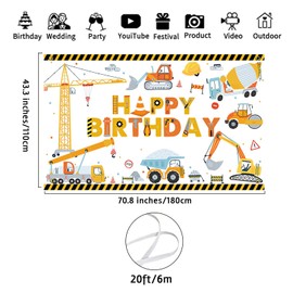 Avezano Construction Birthday Backdrop Yellow Construction Happy Birthday Banner Excavator Boy's Birthday Decorations 70.8 x 43.3 Inch