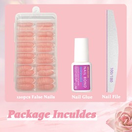 French False Nails Kit - 120pcs Press on Nails Short - 12 Different Sizes Almond Fake Nails with Glue - Nude Color French Tip False Nails - Full Cover Acrylic Nails Stick on Nails for Women Girls