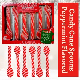 Candy Cane Spoons Peppermint Flavored Individually Wrapped Edible Spoon Party Favor Treats Stocking Stuffer Gifts Snacks for Hot Chocolate Coffee Christmas Thanksgiving Holiday, 6ct - Pack of 1