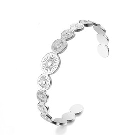 EENSYWEENSY Retro Daisy Bangle Bracelets - Stainless Steel Sun Flower Open Cuff Bracelet Jewelry Gift for Women