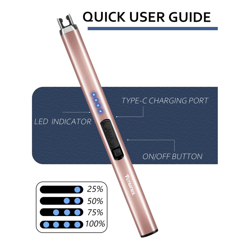 Futratrix Electric Candle Lighters Arc Windproof Flameless USB Rechargeable Lighter
