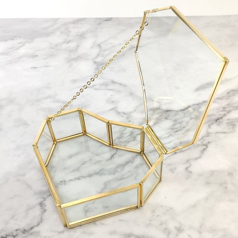 Flip Love Heart Shaped Geometric Glass Jewelry Box Glass Ring