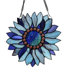TOLOVIS Sunflower Stained Windows Hanging Suncatcher,Crystal Flower Stained Glass Suncatchers Window Ornament Stained Glass Panel Sun Catcher Wall Hanging Decor Birthday Gift