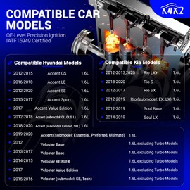 UF652 Ignition Coil Pack Compatible with 2012-2020 Hyundai Accent,2012-2017 Hyundai Veloster/2012-2020 Kia Rio,2012-2019 Kia Soul Replaces#273012B100 C1803 GN10634 5C1860 (set of 4)