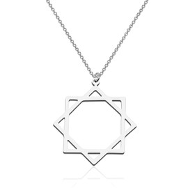 CENWA Octagram Symbol Pendant Necklace Double Square Stainless Steel Necklace, Metal, stainless-steel