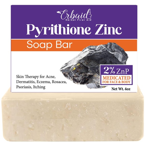 Pyrithione Zinc Soap Bar for Face & Body, 4oz | 2% ZnP Bar Soap Skin Repair Cleanser for Acne, Rosacea, Eczema, Dermatitis, Psoriasis, Itching | Cleansing, Calming Zinc Facial Wash Made in USA