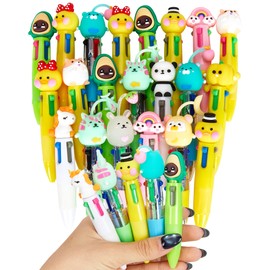 Defresit 24 PCS Pens For Kids,Multicoloured Pens, 4 in 1 Random Assorted Styles Retractable Ballpoint Pens Multi Coloured All in One 0.5mm for Kids Party Bags Office School Supplies