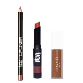 Set Viral de Maquillaje para Labios; Lapiz Delineador y Labial Mate IVY y Lip Oil Bissú (Avellana)